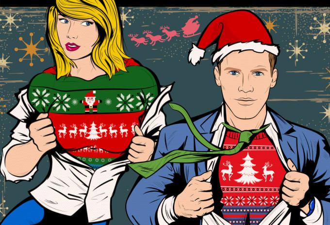 Draw you in a superhero ugly christmas sweater by Saitastudio Fiverr