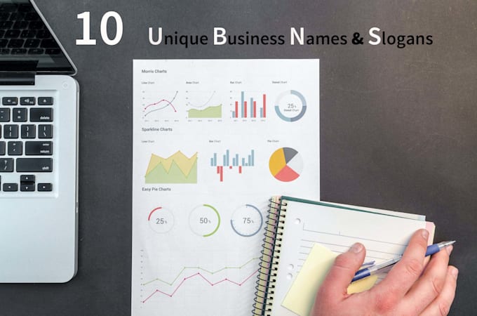 create 10 unique business names and slogans