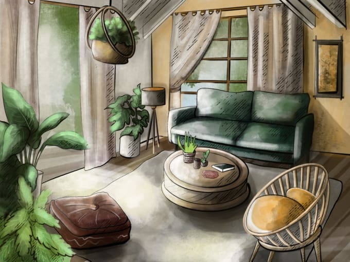 do interior and exterior architectural illustration