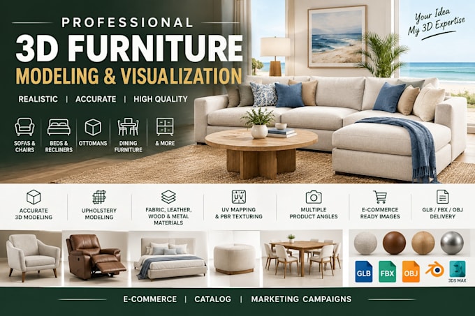 do 3d furniture modelling,texturing and rendering