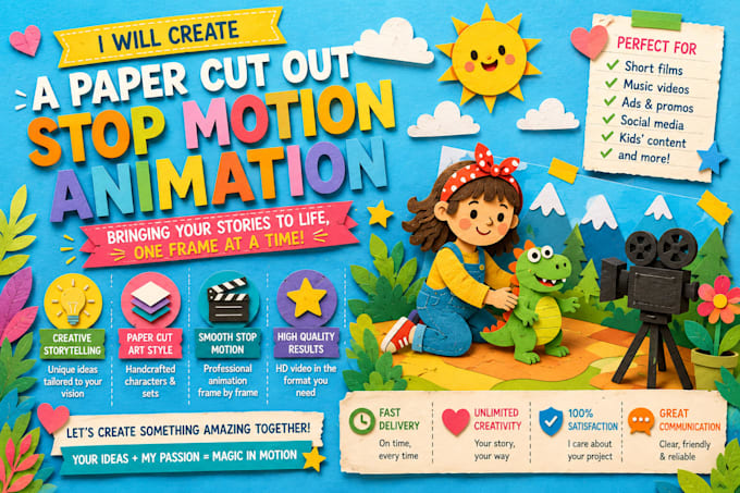 create a paper cut out stop motion animation for you