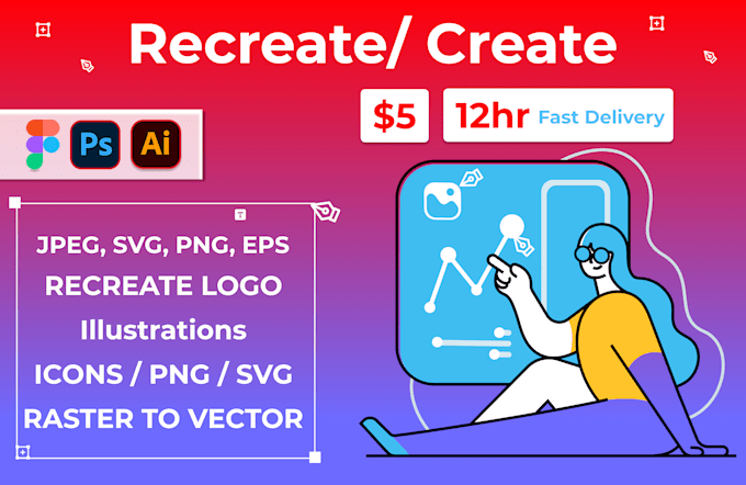 recreate or do any graphics in adobe illustrator or PSD