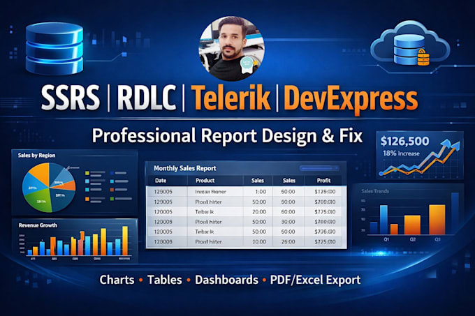 design or fix ssrs, rdlc, telerik and devexpres reports