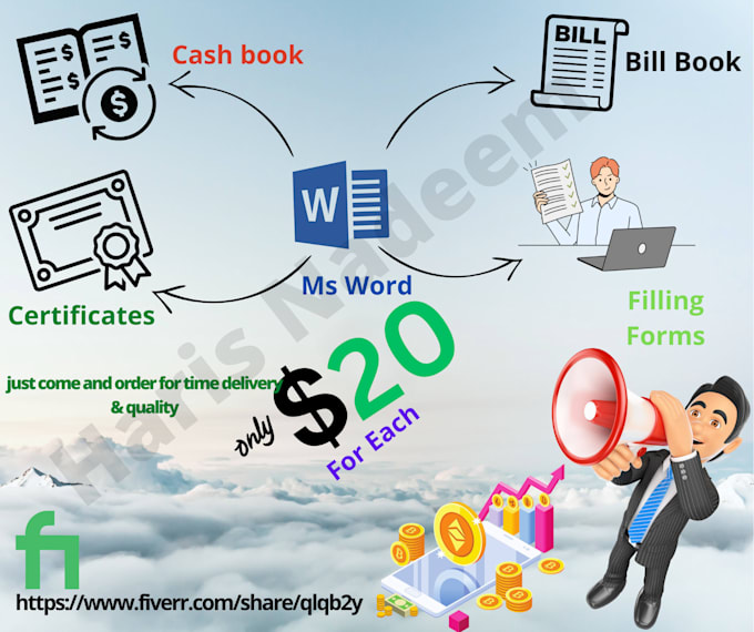 design ms word pages, receipt, bills, fillable form, certificates in 24hrs