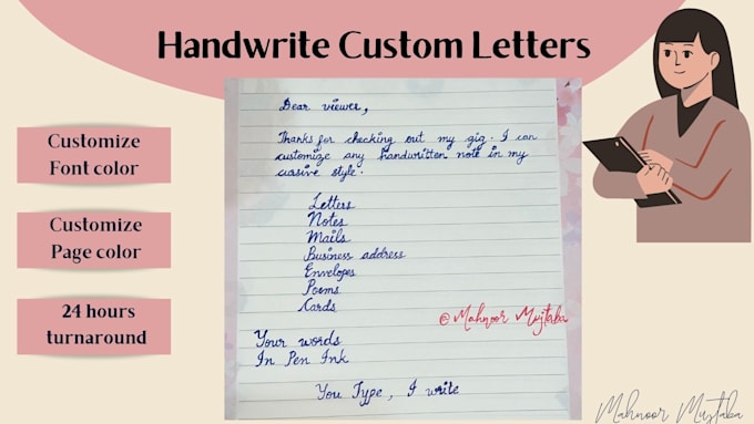handwrite any documents in cursive calligraphy style