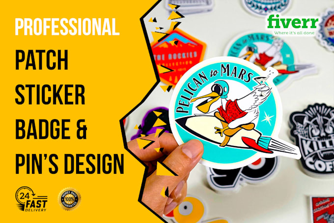design sticker patch pin badge label with print ready