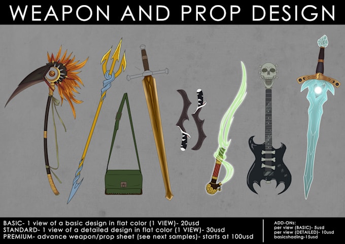 draw or design weapons and props