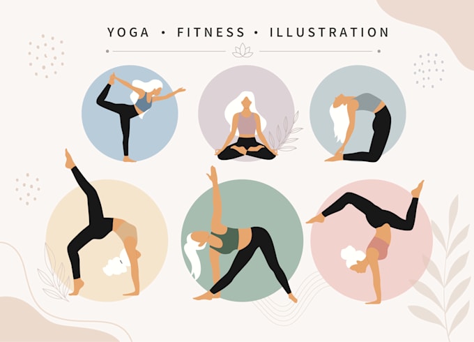 draw flat yoga pose, workout, fitness illustration of people
