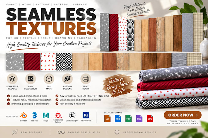 make a seamless wood, fabric and any texture maps for you