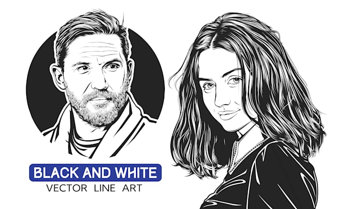 draw custom black and white line art portrait from photo