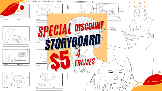 draw 4 frame storyboards or illustration for 5 dollars