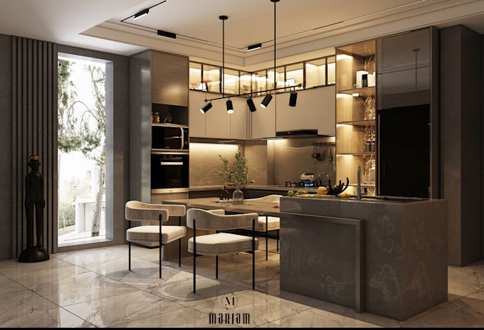 do realistic 3d interior kitchen design