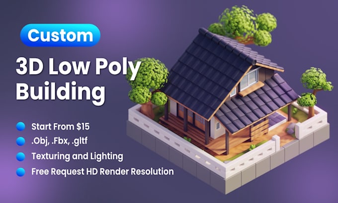 model 3d low poly building for you in blender