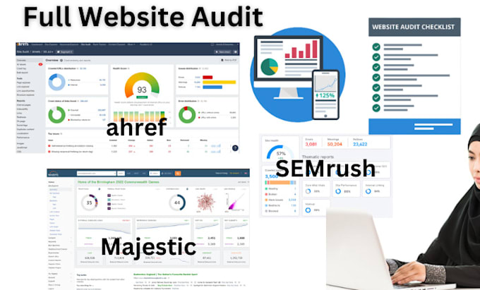 do site audit with ahref semrush majestic to find and fix the issues