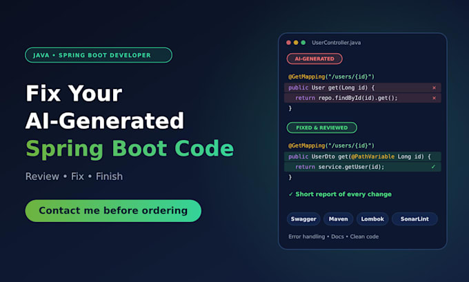 fix, review and finish your ai generated spring boot code