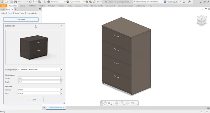 create furniture product configurator using  inventor ilogic