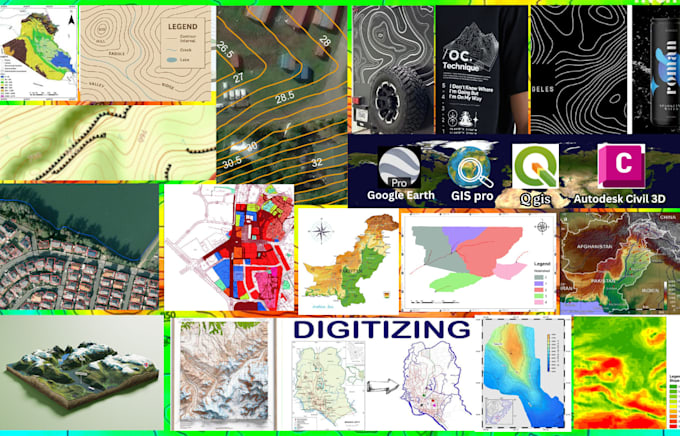 create contours lines, topographic lines, topo map, geo map, gis map