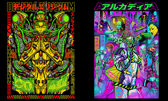create t shirt illustration cyberpunk style