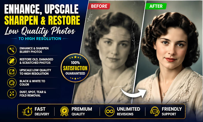 ai upscale, sharpen, restore and enhance your photos to HD quality