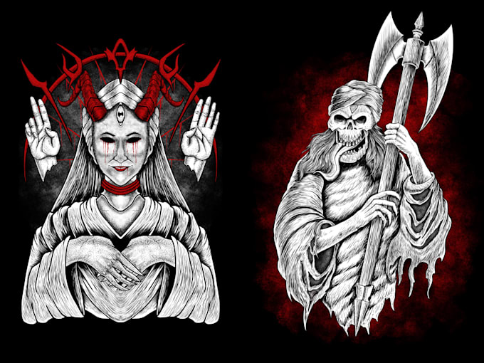 draw detailed dark art illustration for tshirt