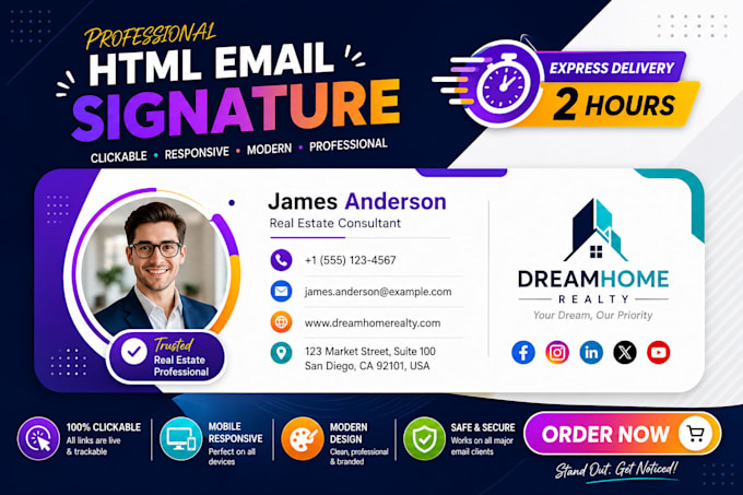 design HTML email signature with logo and social icons within 2 hours