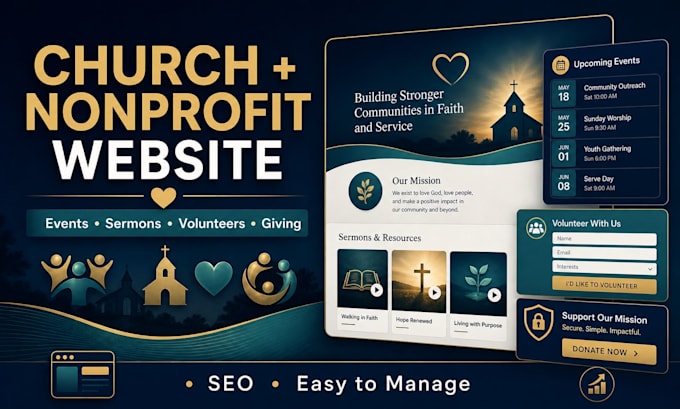 build a church or nonprofit website with events donations and sermons