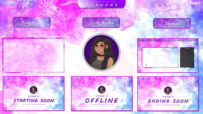 design cute twitch or kick stream overlays and panels