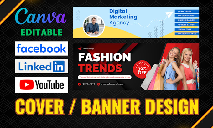 make linkedin, youtube, facebook cover design using canva
