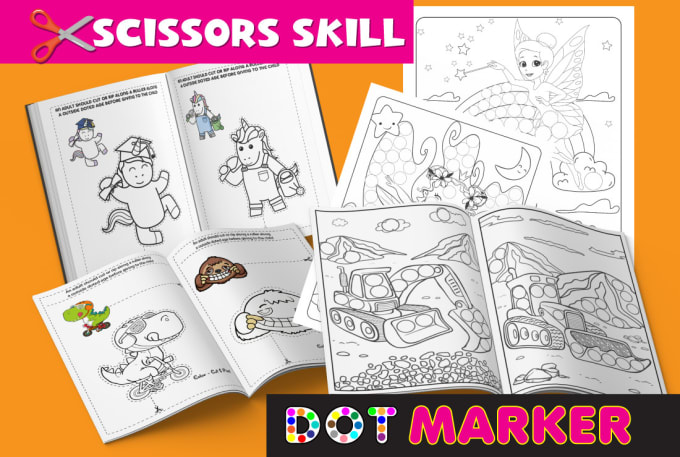 Make scissors skill dot marker coloring book pages for kdp interior by  Graphictech360