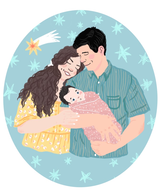 cute family dad mom little son and daughter their dog vector illustration  sketch Stock Vector | Adobe Stock
