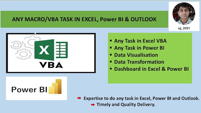do any task in excel vba, automation, power bi, power apps