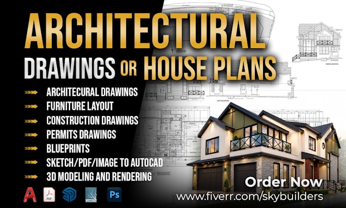 draw 2d floor plans, construction permit drawings and architectural house plans