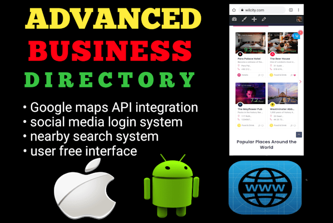 advanced buisness directory website with app