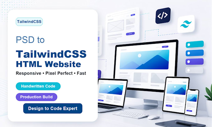 convert PSD figma xd to responsive tailwind CSS HTML website