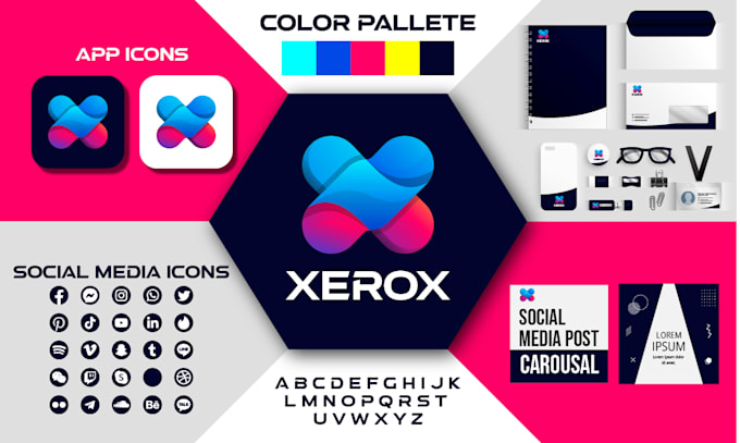 design minimalistic gradient logo with social media and branding kit