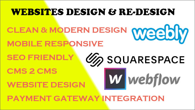 develop  professional website in squarespace, webflow, weebly