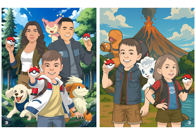 draw you with your pokemon team in amazing quality