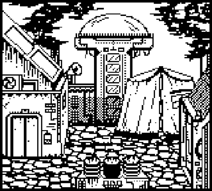 creat a environment in 1 bit pixel art