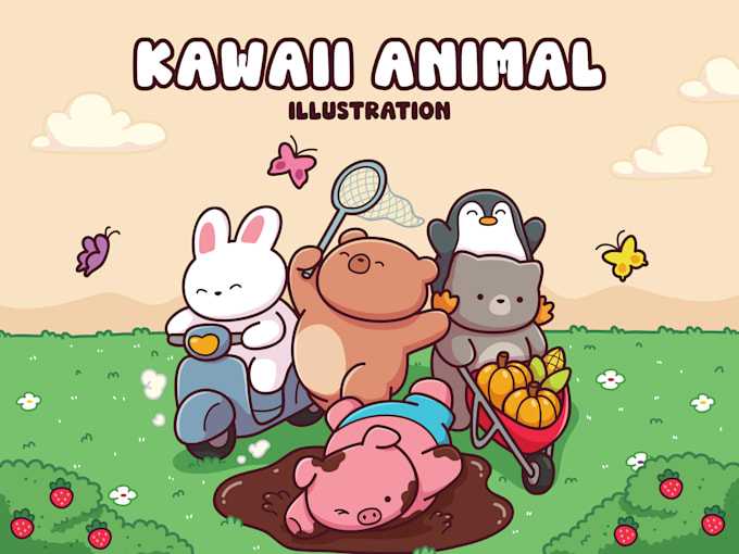 create cute animal illustrations for stickers or clip art