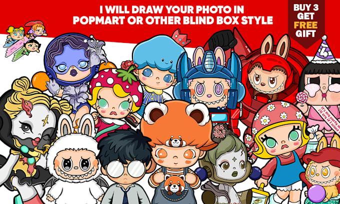 draw your photo in popmart molly, hirono, crybaby, labubu, other blind box style