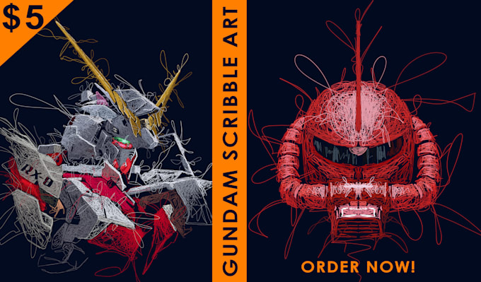 draw gundam, gunpla, mecha, robot with scribble art style