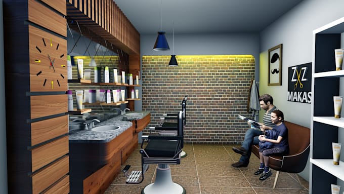 design a barbershop and rendering