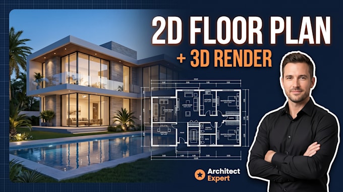 be your architect, draw 2d floor plan and 3d render