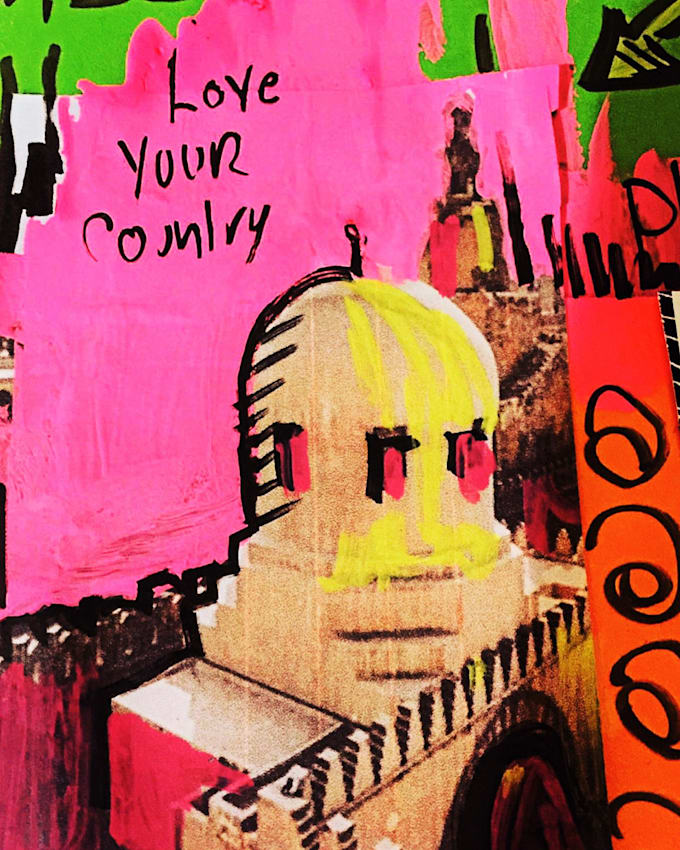 create hand painted collage art for album cover or poster