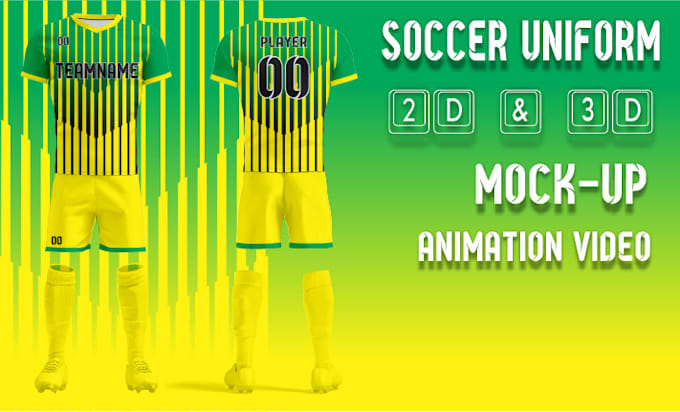 soccer uniform animation video and 2d 3d mockup