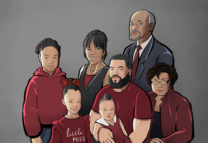 draw cartoon couple family illustration