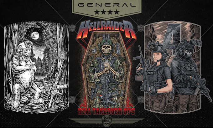 draw tactical themed illustrations for clothing