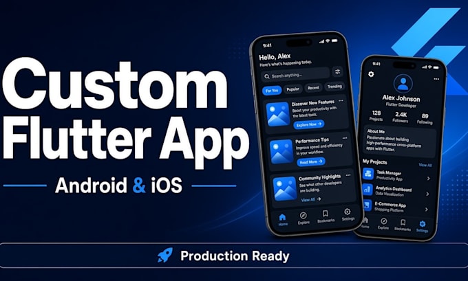 develop a custom flutter mobile app for android and ios