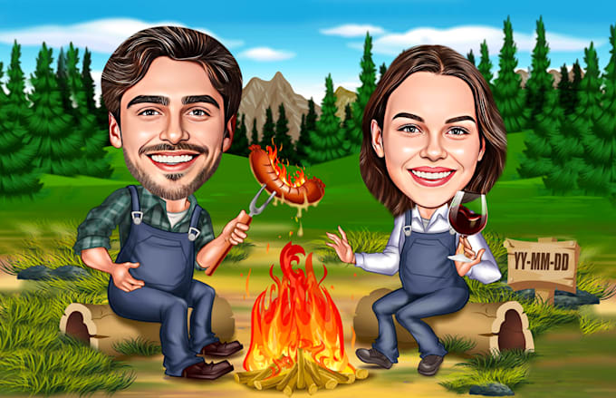 create a digital cartoon caricature or a couple caricature