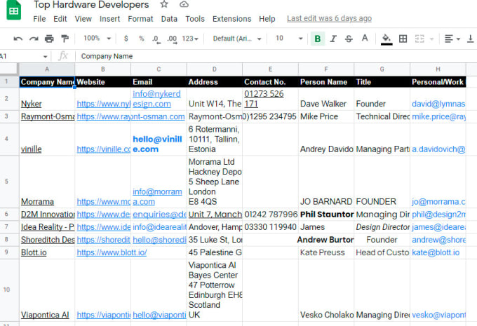 make list of data entry, email verification